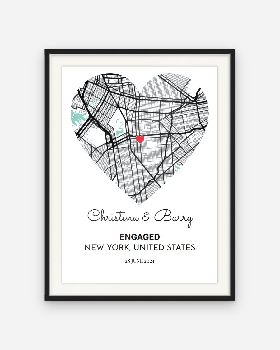 City Map Poster: Heart – personalised framed poster preview