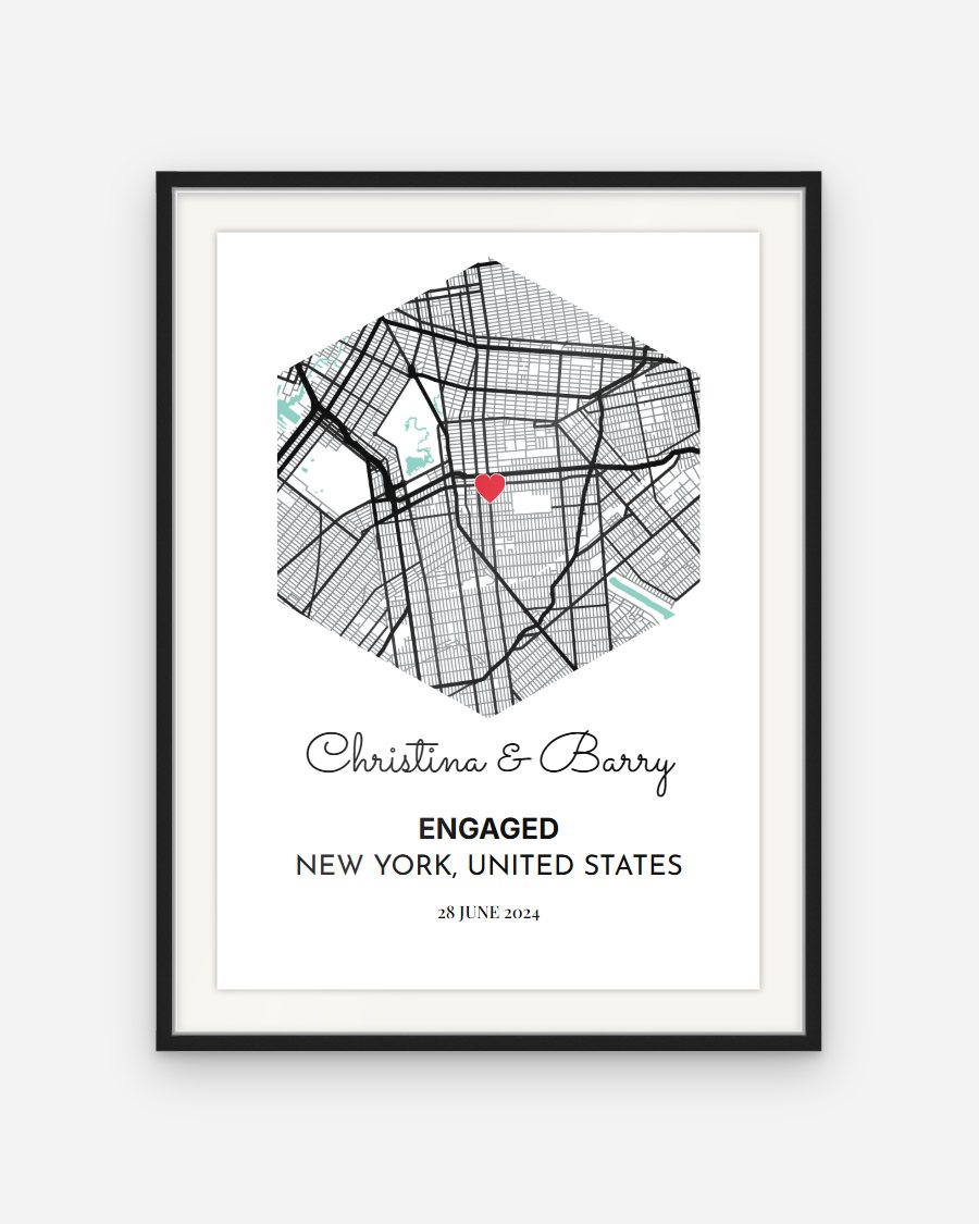 City Map Poster: Hexagon – personalised framed poster preview