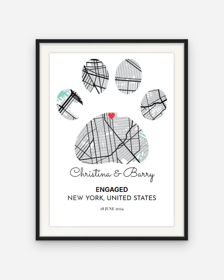 City Map Poster: Paw print – personalised framed poster preview