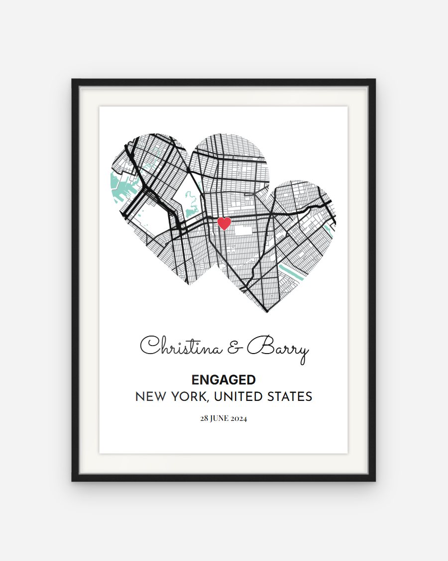 City Map Poster: Two hearts – personalised framed poster preview