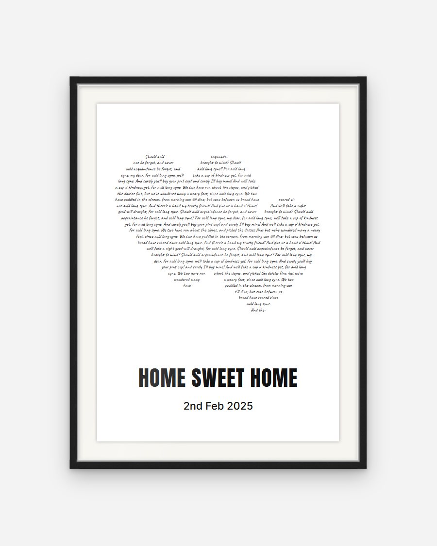 Handwritten Lyrics Poster: Two hearts – personalised framed poster preview