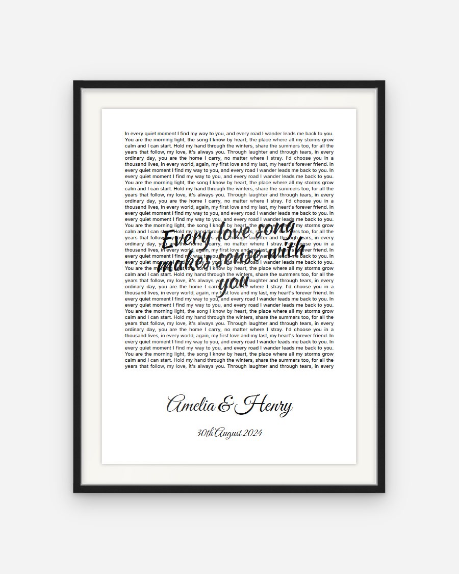 Lyrics and Quote Poster – personalised framed poster preview