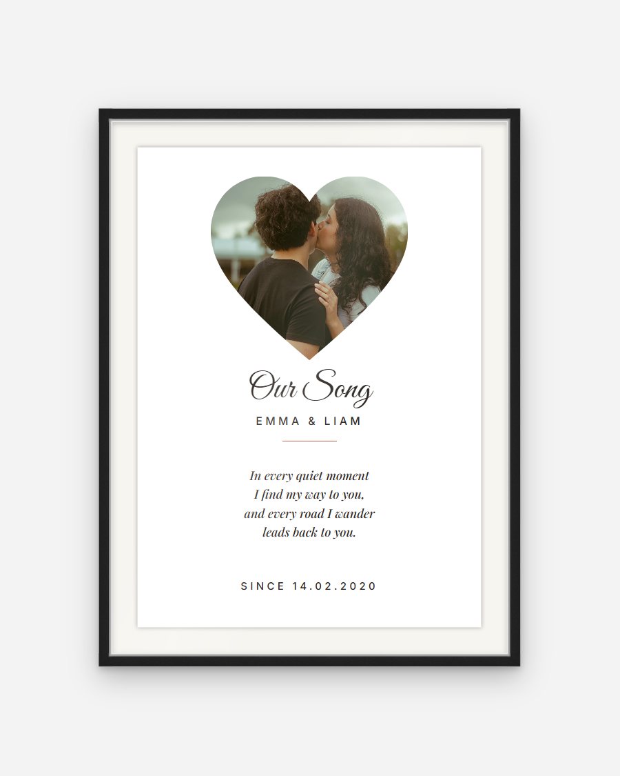 Photo and Lyrics Poster: Heart – personalised framed poster preview