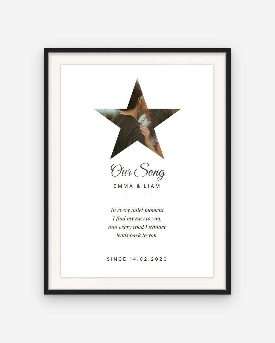 Photo and Lyrics Poster: Star – personalised framed poster preview