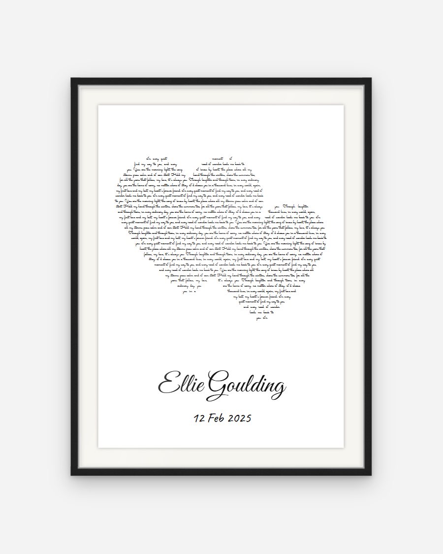 Script Lyrics Poster: Two hearts – personalised framed poster preview