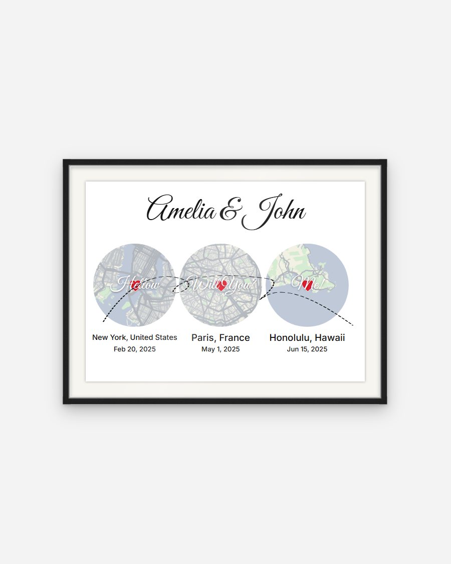 Three Moments Map Poster – personalised framed poster preview