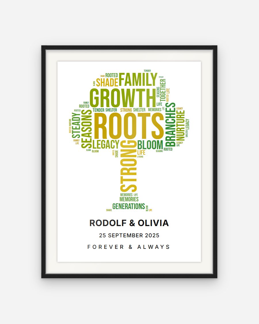 Word Cloud Poster: Tree – personalised framed poster preview