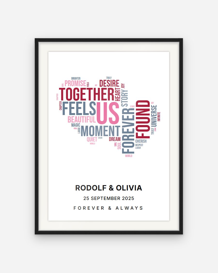 Word Cloud Poster: Two hearts – personalised framed poster preview